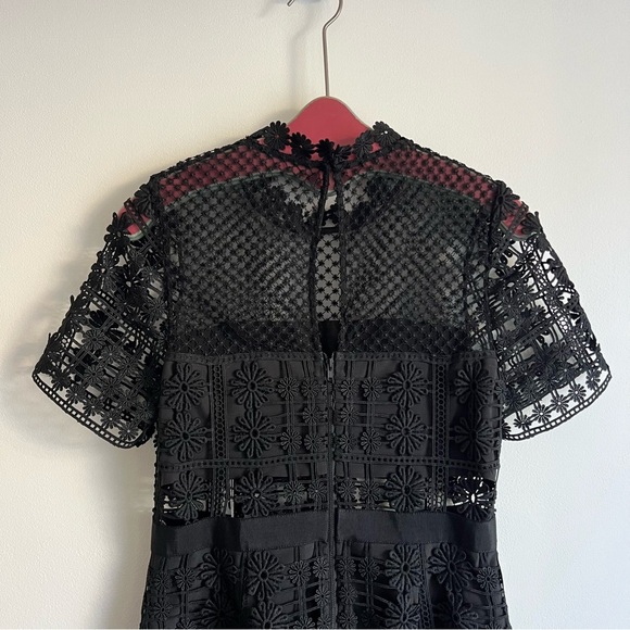 Self-Portrait Floral Lattice Lace Dress in Black - Picture 12 of 16